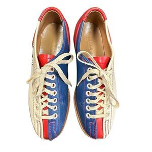 BOB WOLF Vintage Bowling Shoes Red Blue Tan Size 6.5-7
